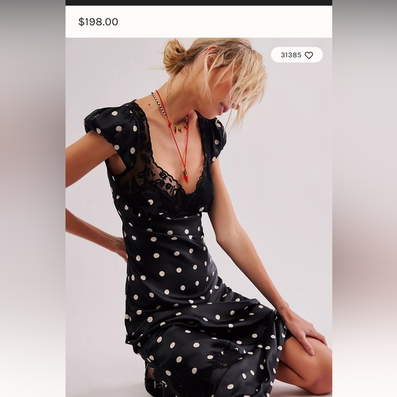 Free People, L, Black & white, polka dot, maxi dress with lace trimmings. - Picture 8 of 9